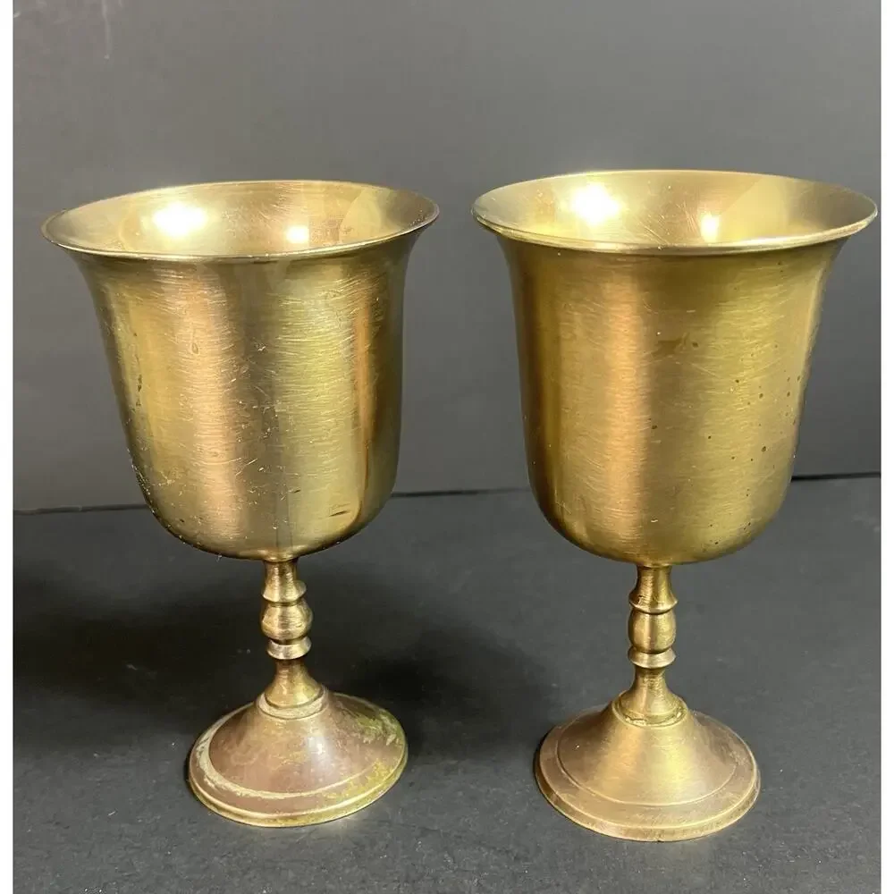 Vintage Solid Brass Wine Goblets Made in India/Set of 2 5” Length